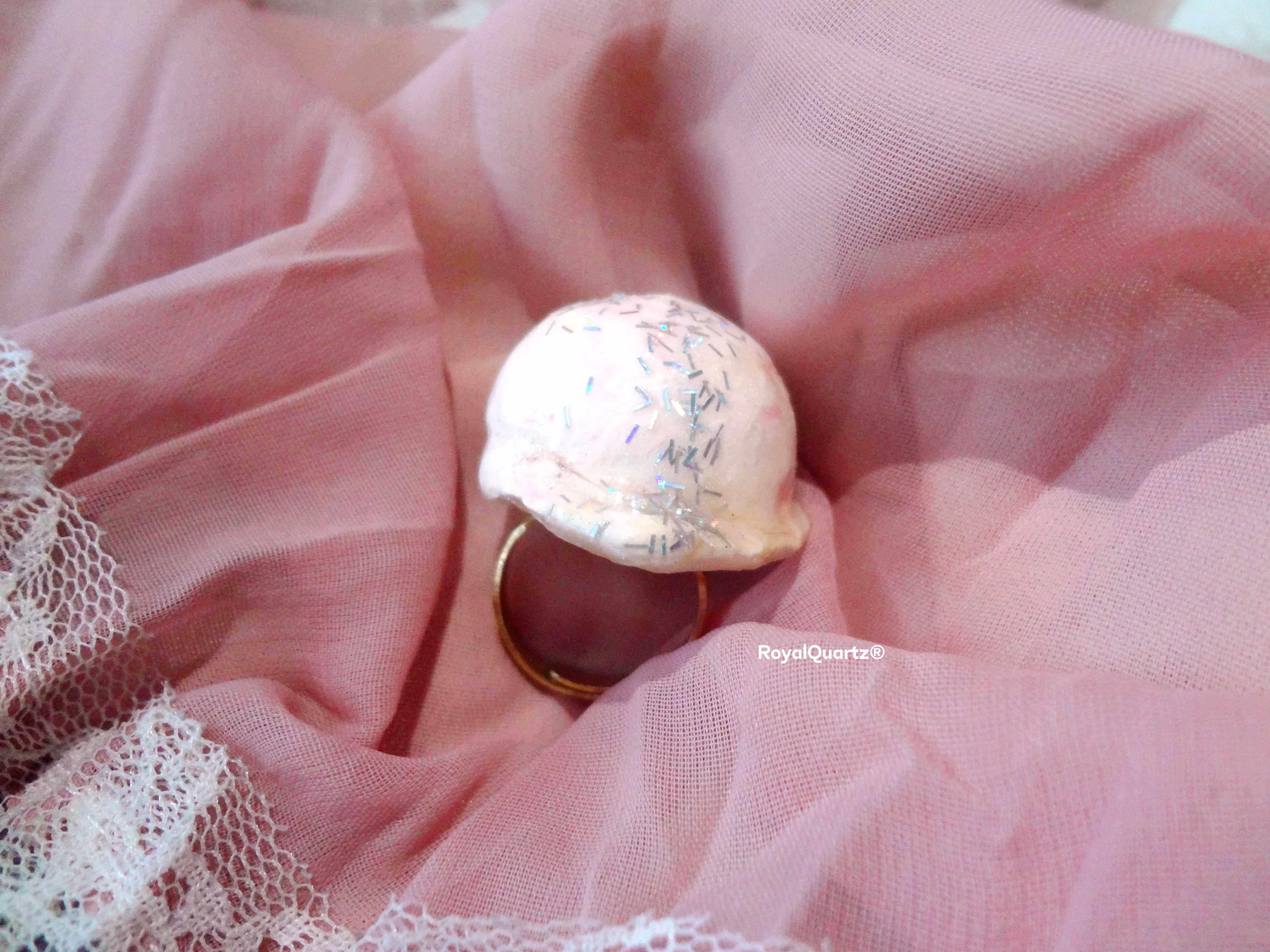 Glittering Pink Ice Cream Scoop Ring